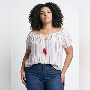 NWT - Women's Plus Short Sleeve Crop Top w/ Vertical Stripes